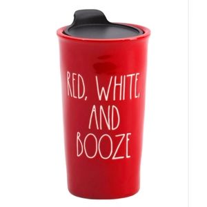 Rae Dunn Red White and Booze Travel Mug NIB American Ceramic Fun Gift Patriotic
